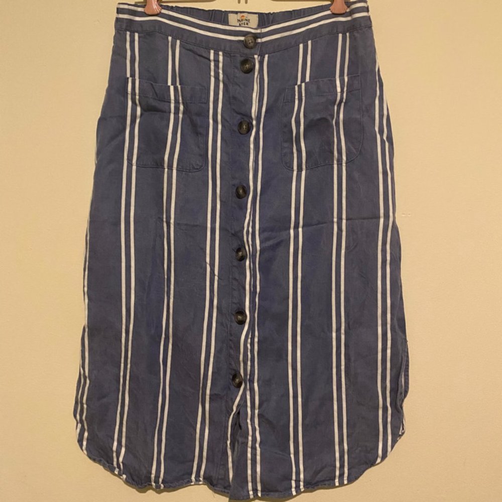 Marine Layer Tess Skirt with Pockets Midi Blue and White Striped Button Front M